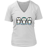 Funny Penguins See Hear Speak No Evil Bird Nerds Penguin V-Neck T-Shirt Womens Plus Size S-4XL