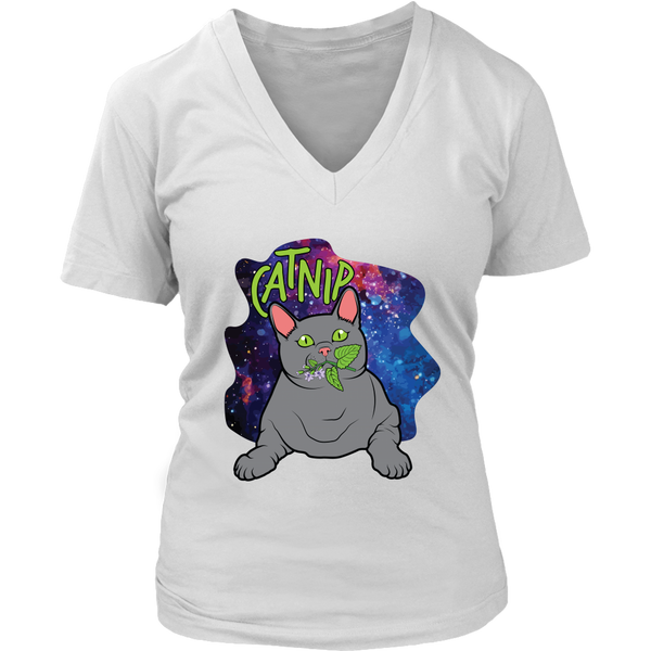 Funny Catnip Plant in Space Tshirt - Cute Cat Nip T-Shirt - Womens Plus Size Up To 4X