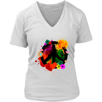 Paint Splatter Peace Sign T-Shirt - Retro Flowers Tee - Womens Plus Size Up To 4X