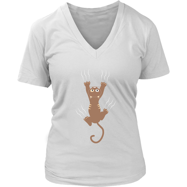 Clinging Cat T-shirt - Kitty Scratches Tshirt - Womens Plus Size Up To 4X