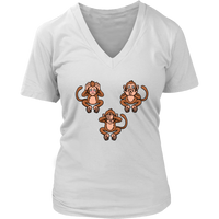 Speak Hear & See No Evil Three Monkeys Capuchin Monkey Cute Animal V-Neck T-Shirt Womens Plus Size S-4XL