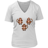 Speak Hear & See No Evil Three Monkeys Capuchin Monkey Cute Animal V-Neck T-Shirt Womens Plus Size S-4XL