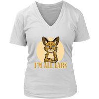 I'm All Ears Ginger Serval Cat Rescue Wild Animal Big Cats V-Neck T-Shirt Womens Plus Size S-4XL