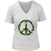 Flowers Vines Peace Sign T-Shirt - Retro 60s 70s Hippie Tee - Womens Plus Size up to 4X