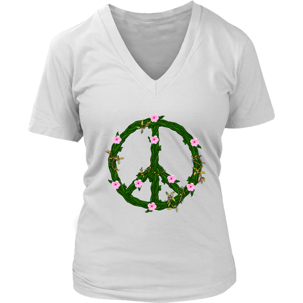 Flowers Vines Peace Sign T-Shirt - Retro 60s 70s Hippie Tee - Womens Plus Size up to 4X