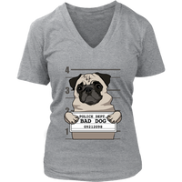 Funny Bad Dog T-Shirt - Pug Jail Mug Shot - Prisoner Puppy - Womens Plus Size Up To 4X