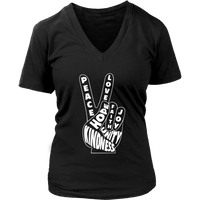 Peace Love Hand Sign T-Shirt - Kindness Unity 60s Retro Tee - Womens Plus Size up to 4X