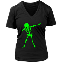 Neon Dabbing Skeleton Tshirt - Bright Halloween Dancing Bone - Womens Plus Size up to 4X