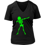 Neon Dabbing Skeleton Tshirt - Bright Halloween Dancing Bone - Womens Plus Size up to 4X