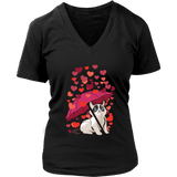 Cat Hearts Love Valentines Day Grumpy Irritable Bad Temper V-Neck T-Shirt Womens Plus Size S-4XL