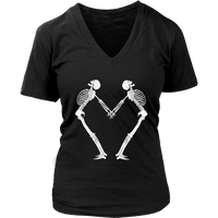 Halloween Skeleton Heart Romance Valentines Day V-Neck T-Shirt Womens Plus Size S-4XL