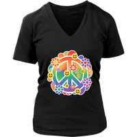 Happy Face Peace Sign Tshirt - Smile Flowers Retro Tee - Womens Plus Size Up To 4X