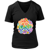 Happy Face Peace Sign Tshirt - Smile Flowers Retro Tee - Womens Plus Size Up To 4X