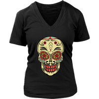 Mexican Sugar Skull Decor Tshirt - Artistic Halloween T-Shirt - Womens Plus Size Up To 4X