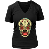 Mexican Sugar Skull Decor Tshirt - Artistic Halloween T-Shirt - Womens Plus Size Up To 4X