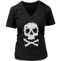 Dogs Skull Skeleton Dog Bones Trick or Treat Halloween Puppy V-Neck T-Shirt Womens Plus Size S-4XL