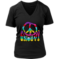 Distressed Groovy Peace Sign 60s 70s Tshirt Retro Hippie Soul V-Neck T-Shirt Womens Plus Size S-4XL