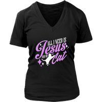 All I Need Is Jesus And My Cat Religious Gift Christian Cat Owner V-Neck T-Shirt Womens Plus Size S-4XL