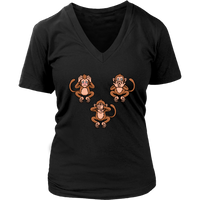 Speak Hear & See No Evil Three Monkeys Capuchin Monkey Cute Animal V-Neck T-Shirt Womens Plus Size S-4XL