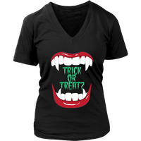 Halloween Trick or Treat T-Shirt - Vampire Fangs Tshirt - Womens Plus Size up to 4X