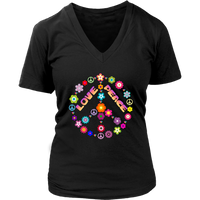 Peace Love Sign T-Shirt - Cute Retro Flowers Tee - Womens Plus Size up to 4X