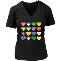 Hearts Peace Sign T-Shirt - Valentine Heart Retro Tee - Womens Plus Size up to 4X