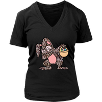 Womens Dabbing Easter Rabbit T-Shirt Leopard Print Wild Animal Spots Tee Plus Size V-Neck Up to 4X