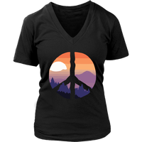 Nature Peace Sign T-Shirt - Sunset Retro Tee 60s 70s Hippies - Womens Plus Size up to 4X