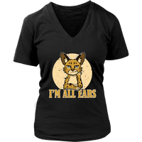 I'm All Ears Ginger Serval Cat Rescue Wild Animal Big Cats V-Neck T-Shirt Womens Plus Size S-4XL