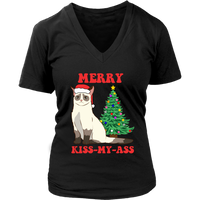 Christmas Cat Tshirt - Grumpy Sad Cats Kiss My Ass T-Shirt - Womens Plus Size Up To 4X