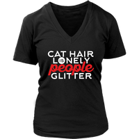 Cat Hair Is Lonely People Glitter Tshirt - Introvert T-Shirt - Love Kitty Tee - Womens Plus Size Up To 4X