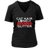 Cat Hair Is Lonely People Glitter Tshirt - Introvert T-Shirt - Love Kitty Tee - Womens Plus Size Up To 4X