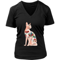 Cat And Tats Inked Cat Lover Tattoo Artist V-Neck T-Shirt Womens Plus Size S-4XL