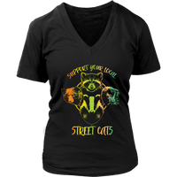 Support Your Local Street Cats Raccoon Rat Possum Opossum V-Neck T-Shirt Womens Plus Size S-4XL