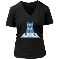 Cat Disc Jockey T-Shirt - Kitty Club DJ Graphic Tshirt - Womens Plus Size Up To 4X