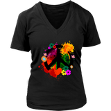 Paint Splatter Peace Sign T-Shirt - Retro Flowers Tee - Womens Plus Size Up To 4X