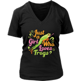 Just A Girl Who Loves Frogs Tshirt - Green Frog Toad Animal V-Neck T-Shirt Womens Plus Size S-4XL