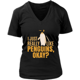 I Just Really Like Penguins Funny Cute Penguin Bird Animals V-Neck T-Shirt Womens Plus Size S-4XL