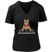 Cat DJ T-Shirt - Kitty Club Disc Jockey Tshirt - Graphic Tee - Womens Plus Size Up To 4X