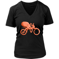 Cycling T-Shirt - Octopus on a Bike Tshirt - Funny Graphic - Womens Plus Size up to 4X