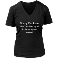 Funny Late Excuse T Shirt Cat Puke Cat Lover Tee Shirt - Womens Plus Size Up To 4X