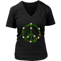 Flowers Vines Peace Sign T-Shirt - Retro 60s 70s Hippie Tee - Womens Plus Size up to 4X