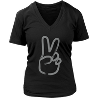 Hand Peace Sign T-Shirt - Grey 60s 70s Hippie Retro Tee - Womens Plus Size up to 4X