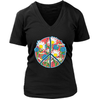 Floral Peace Sign T-Shirt - Retro Daisy Flowers Tee - Womens Plus Size up to 4X