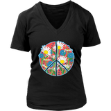 Floral Peace Sign T-Shirt - Retro Daisy Flowers Tee - Womens Plus Size up to 4X