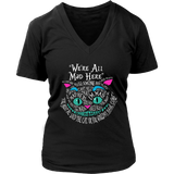 Womens We're All Mad Here Wonderland Cheshire Cat V-Neck T-Shirt Plus Size up to 4X