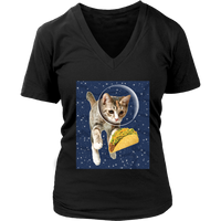 Cat Astronaut T-Shirt - Tacos in Space Tshirt - Funny Tee - Womens Plus Size up to 4X