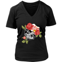 Skull and Flowers Shirt - Halloween T-Shirt - Graphic Tee - Womens Plus Size Up To 4X