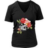 Skull and Flowers Shirt - Halloween T-Shirt - Graphic Tee - Womens Plus Size Up To 4X