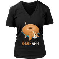 Beagle Dog Shirt - Bagel Bread Pun Funny Animals V-Neck T-Shirt Womens Plus Size S-4XL